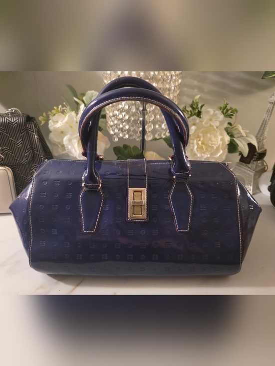 Arcadia Handbags - Arcadia Plum Patent Handheld Satchel with Gold-Tone Lock